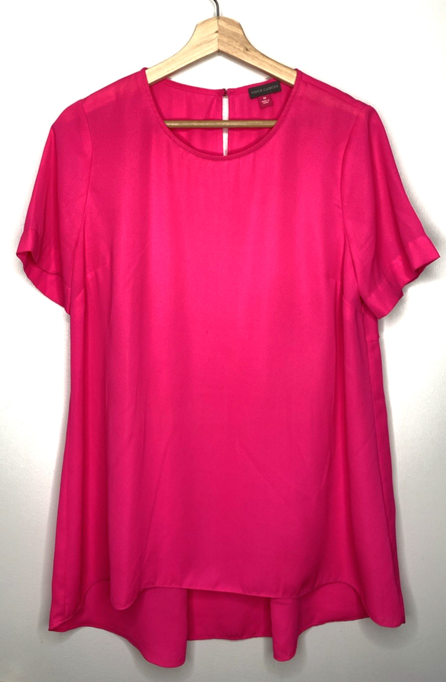 Vince Camuto Fluorescent Bright Pink Top Eyelet Back Hi Low Hem Size M